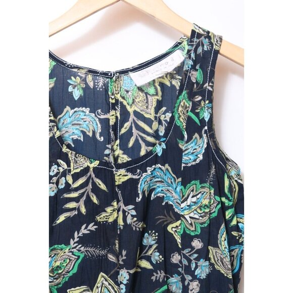 Cino Sleeveless Cotton Mini Dress Floral Print Blue Teal Womens Small NEW - Picture 2 of 12